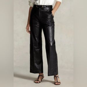 Lauren Ralph Lauren Women’s Lambskin Leather Pants Cropped Wide Leg Black $695
